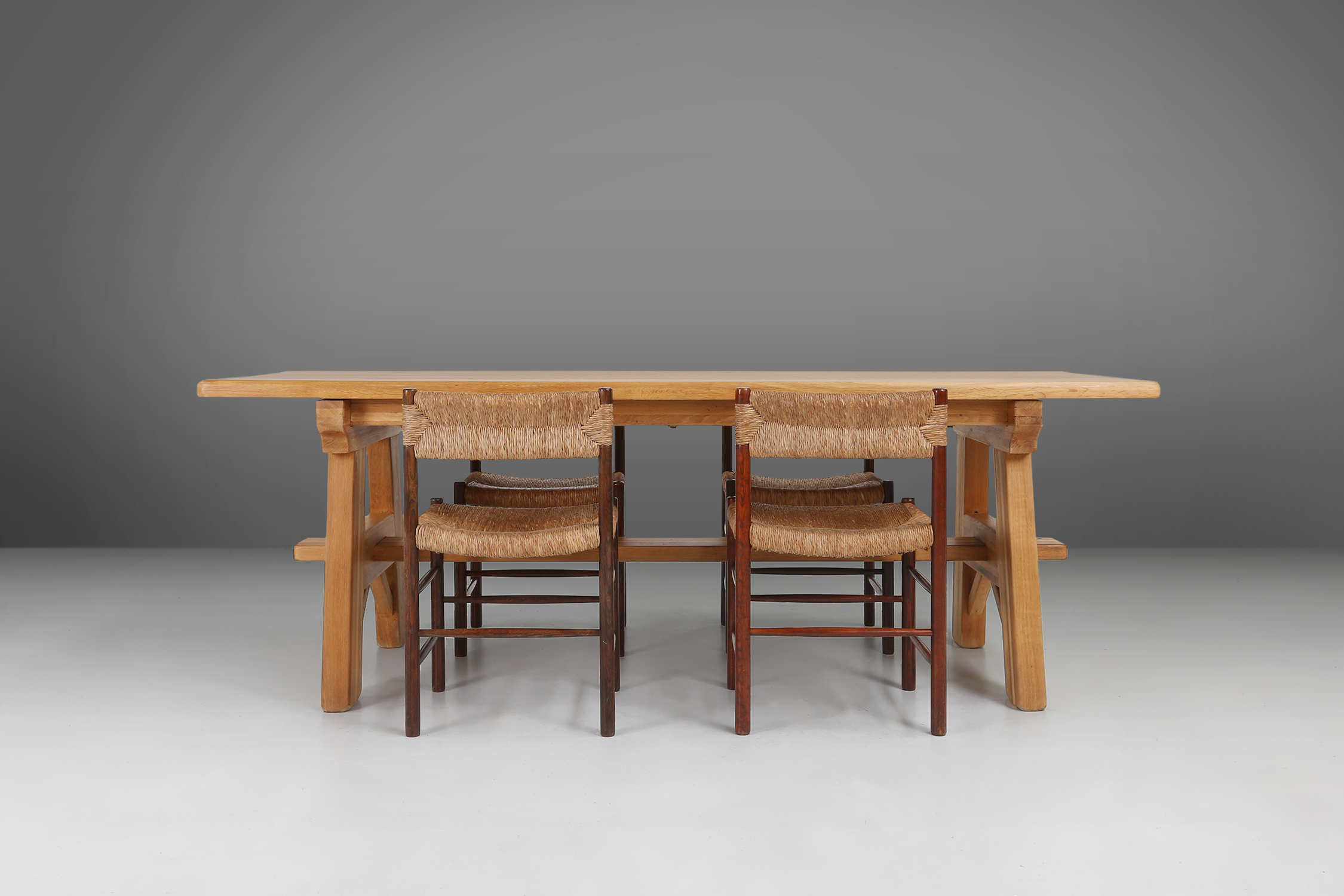 Mid-century brutalist dining table in solid oak, France ca. 1960thumbnail